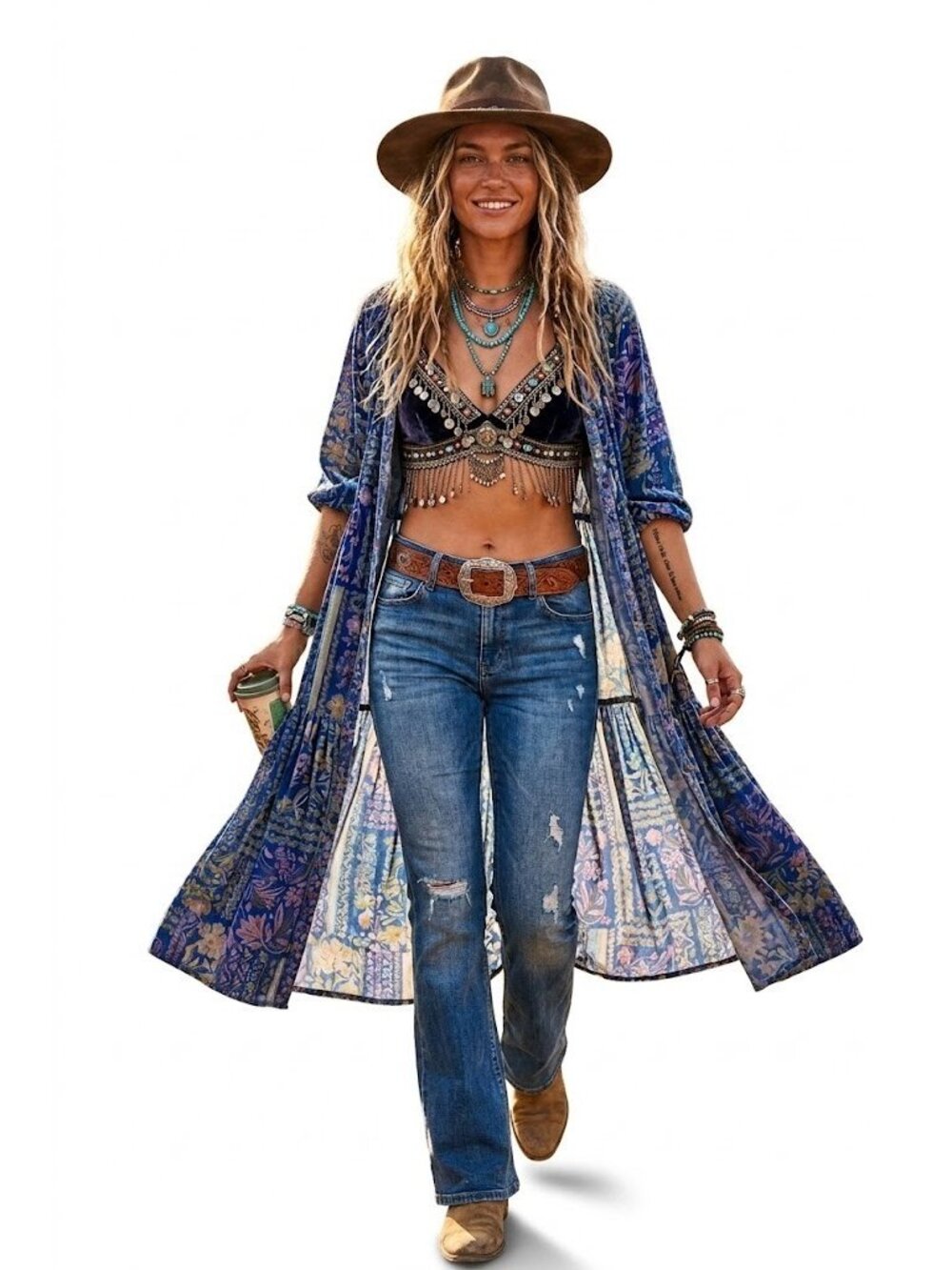 Johnny Was Yoka Burnout Velvet Dress Blue Tiered Midi Shirt Dress Duster Small
